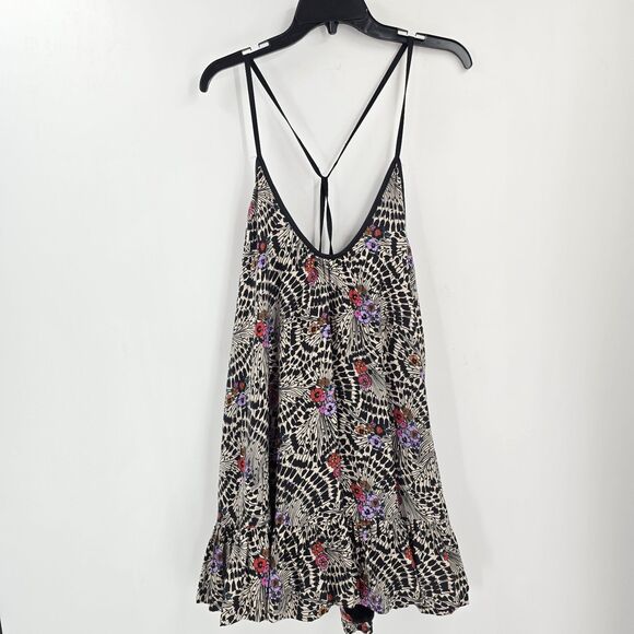 Free People Two Faced Reversible Mini dress Floral size Large Babydoll Velvet - Picture 6 of 7